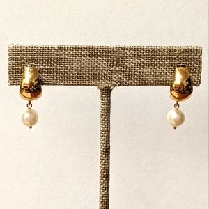 14k Gold white pearl drop earrings